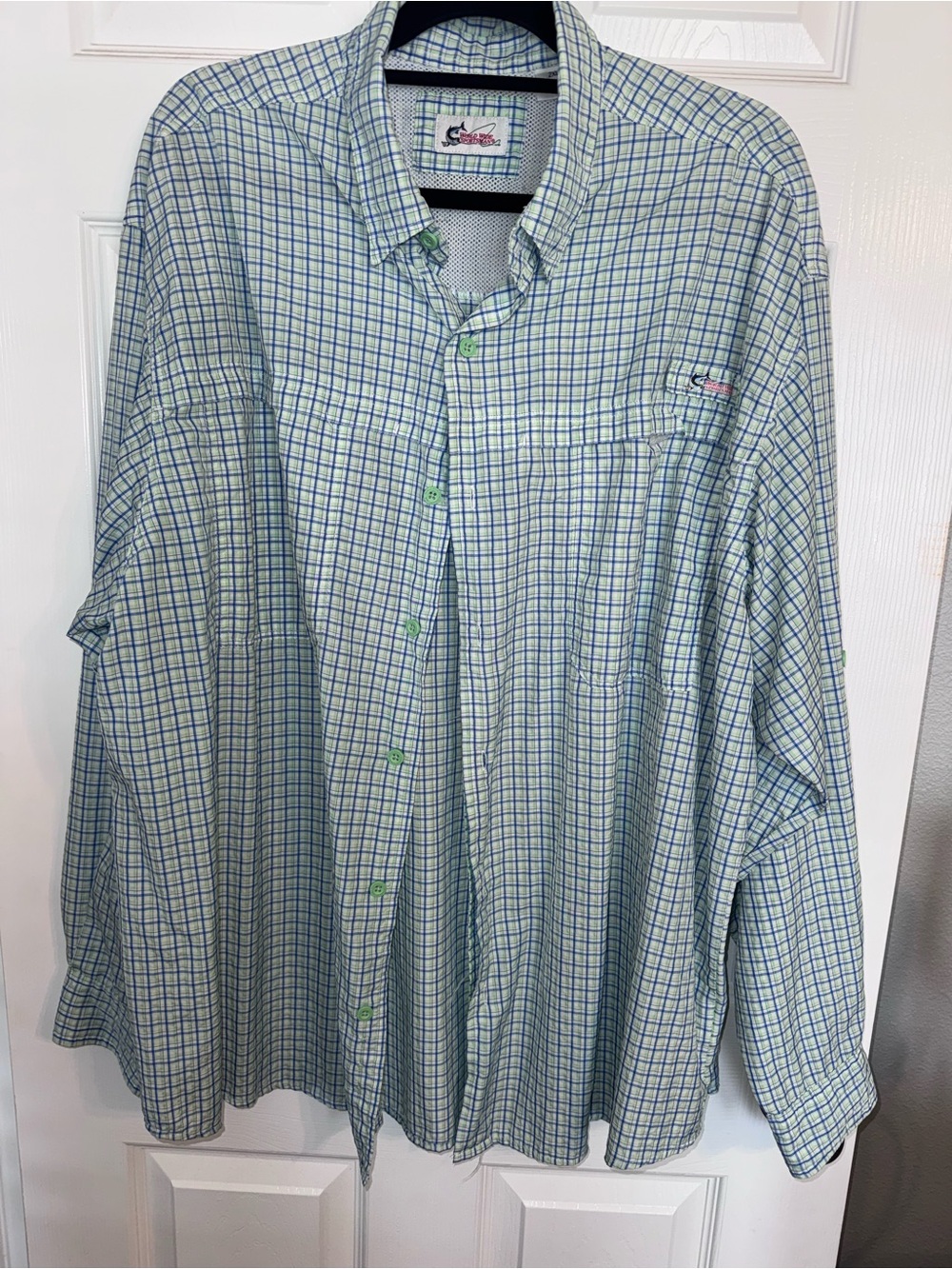 Light Green & Blue Plaid Men’s Button-Down Shirt